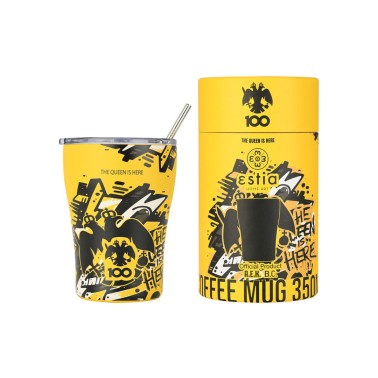 ESTIA COFFEE MUG AEK THE QUEEN IS HERE 00-27261 Yellow
