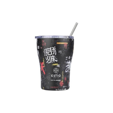 ESTIA INSULATED COFFEE MUG SAVE THE AEGEAN 350ML TOKYO UNDERGROUND 01-22907 Black