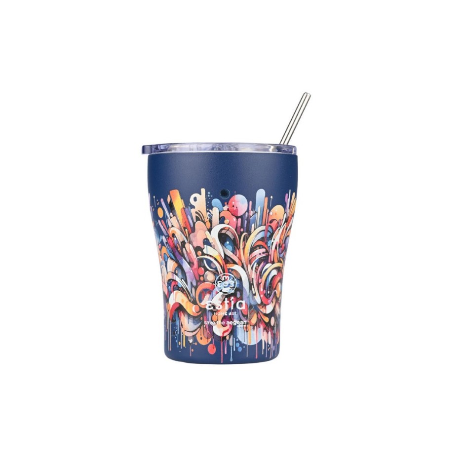 ESTIA INSULATED COFFEE MUG SAVE THE AEGEAN 350ML VIBRANT VORTEX 01-22921 Blue