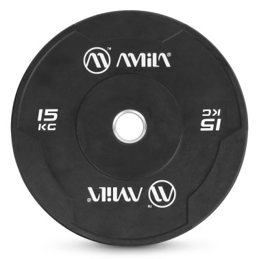 AMILA BUMPER PLATE SLIM DISC BLACK WHITE LETTERS 15KG 84843-BLACK WHITE Black