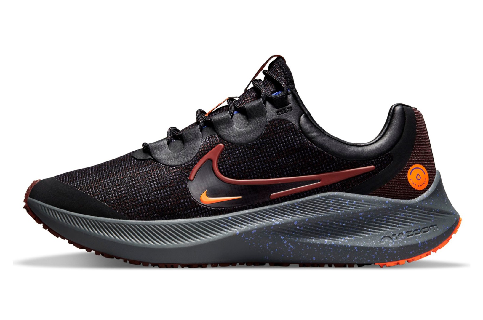 Nike Air Zoom Winflo 8 Shield Womens Black Athletic Shoes with Orange Swoosh Nike Air Zoom Pegasus 38 Shield Men main image 2