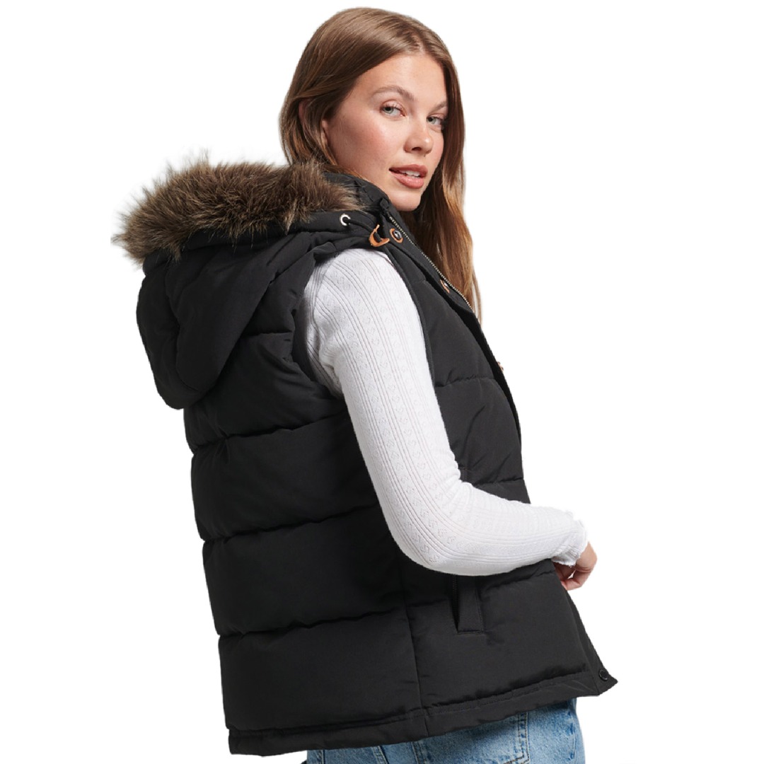 SUPERDRY EVEREST FAUX FUR PUFFER GILET W5011551A-12A Black