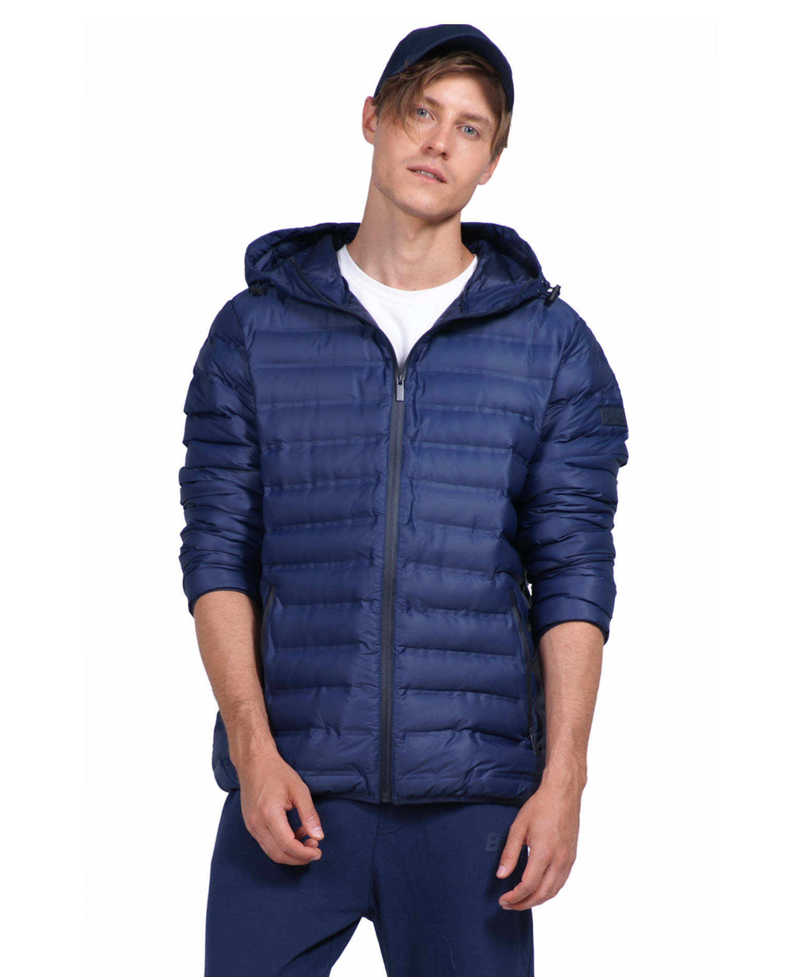 BODY ACTION MEN QUILT PADDED JACKET WITH HOOD 073926-01-04K Μπλε