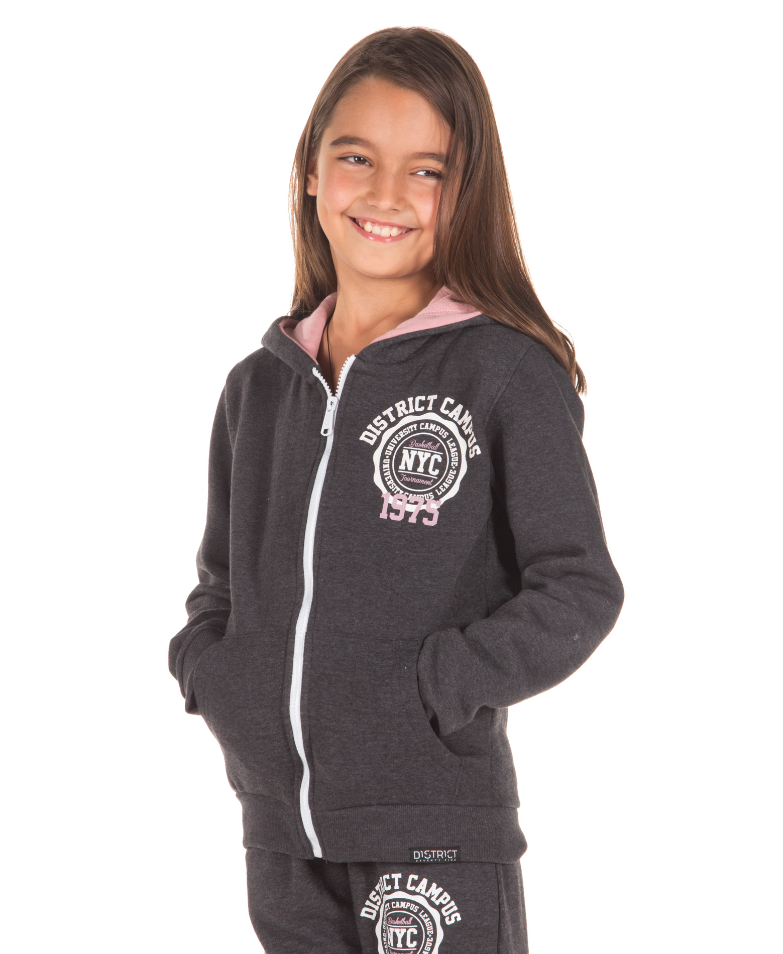 DISTRICT75 GIRLS’ FULL ZIP HOODIE 219KGHZ-627 Aνθρακί Μελανζέ